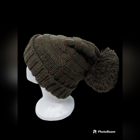 C.C Exclusives Olive Green Oversized Cable Knit Confetti Pom Pom Hat Women's - Picture 3 of 9